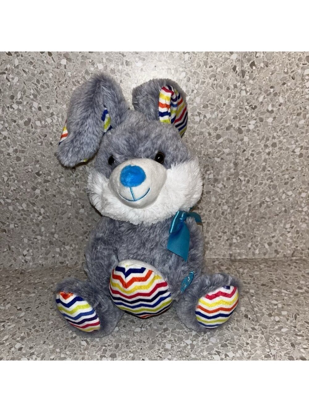 Goffa Grey Bunny Striped Paws & Ears Plush 13” Animated Singing Rabbit See Video